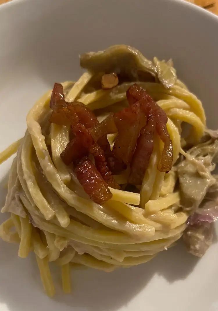 Ricetta Tonnarelli crema di castagne, cuori di carciofo e guanciale di valerio94