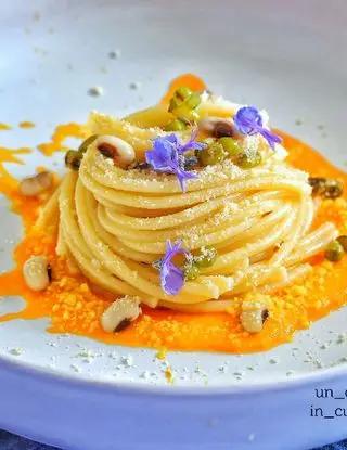 Ricetta Spaghetti su crema di carote fagioli e mandorle grattugiate di stefanoriccifoodblog