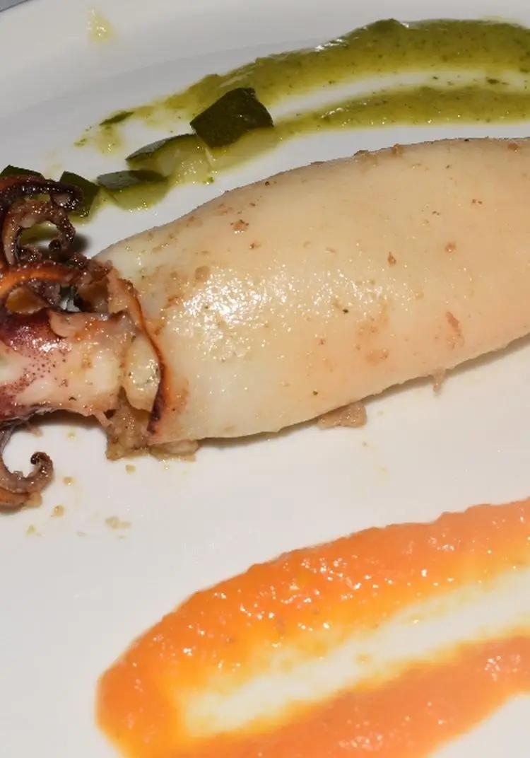 Ricetta Calamari ripieni alla pugliese con crema di zucchine e di carote di Mamy.chef75