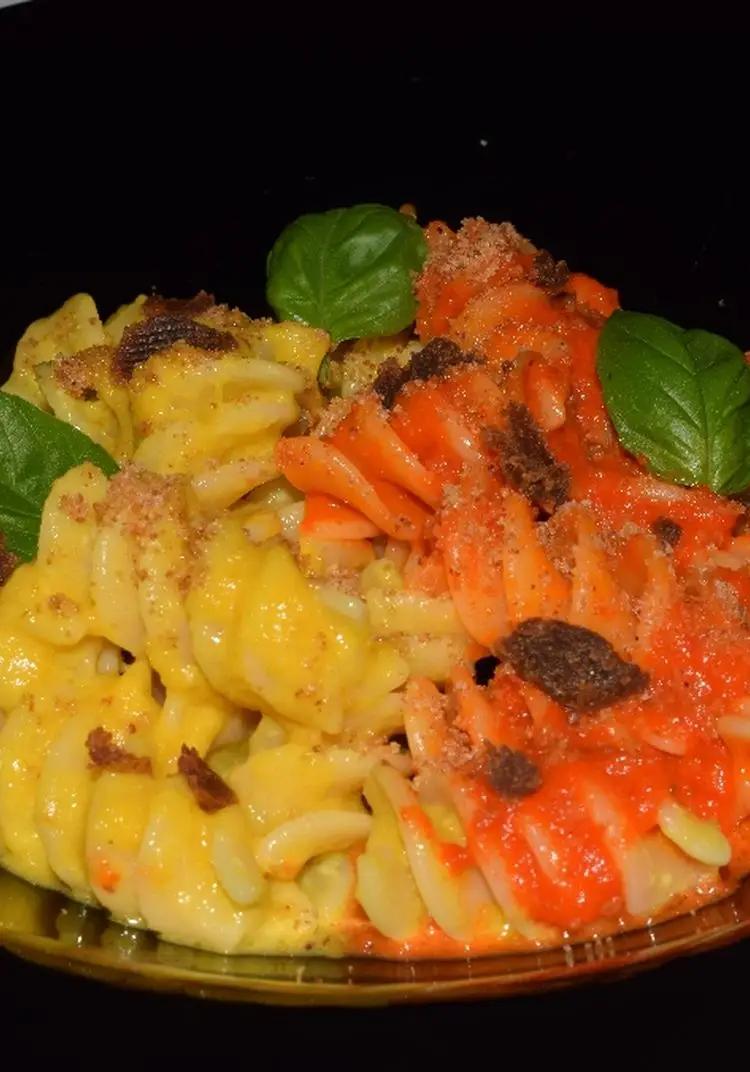 Ricetta Fusilloni di Gragnano con crema di peperone giallo, rosso, mollica fritta e bottarga di muggine di Mamy.chef75