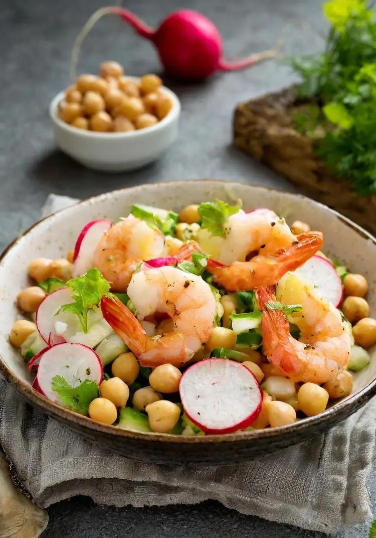 Ricetta Insalata di gamberi con ravanelli sedano e ceci di Magno