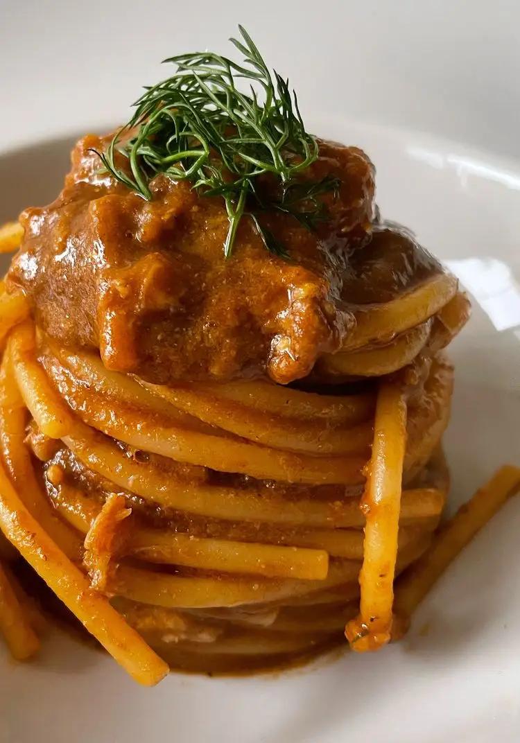Ricetta Spaghettoni in ristretto di nocchie in porchetta di lomagnafoodblog