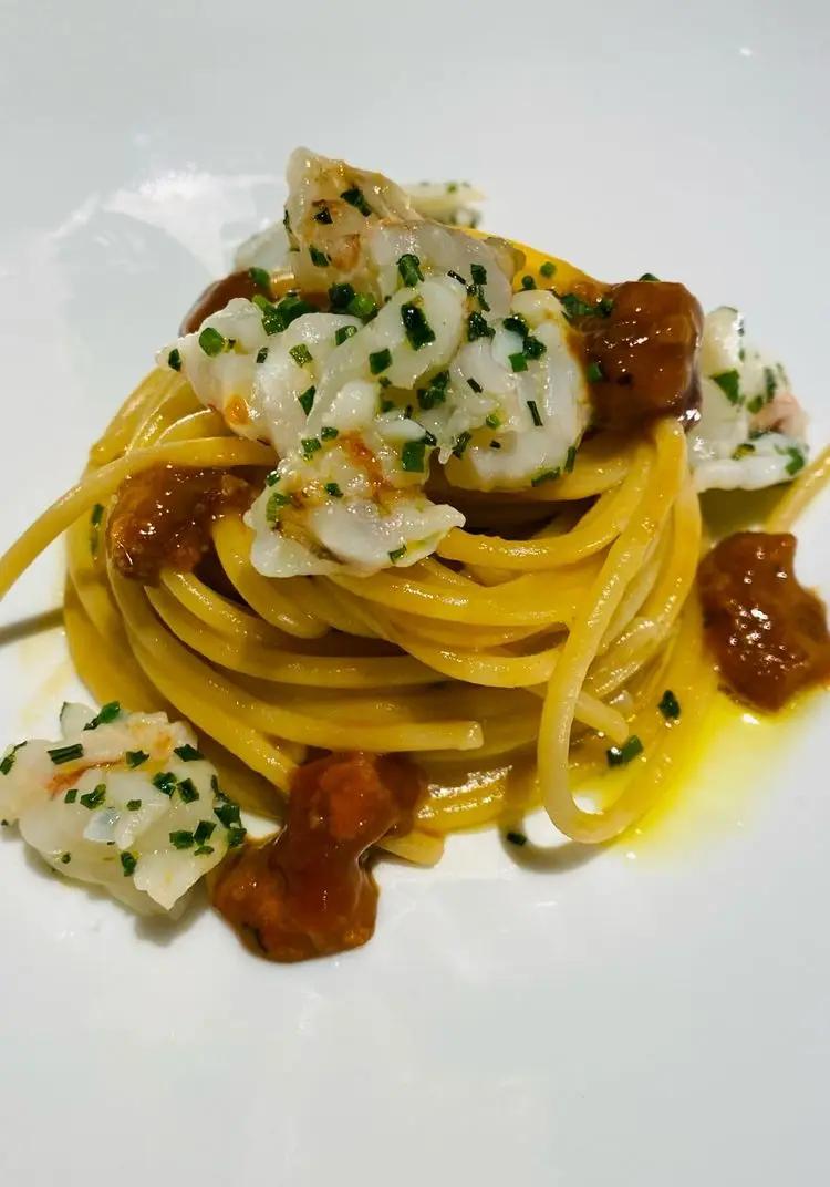 Ricetta Spaghetti Garofalo mazzancolle polpa di ricci e  olio all’erba cipollina di lucia.pavanastolfo