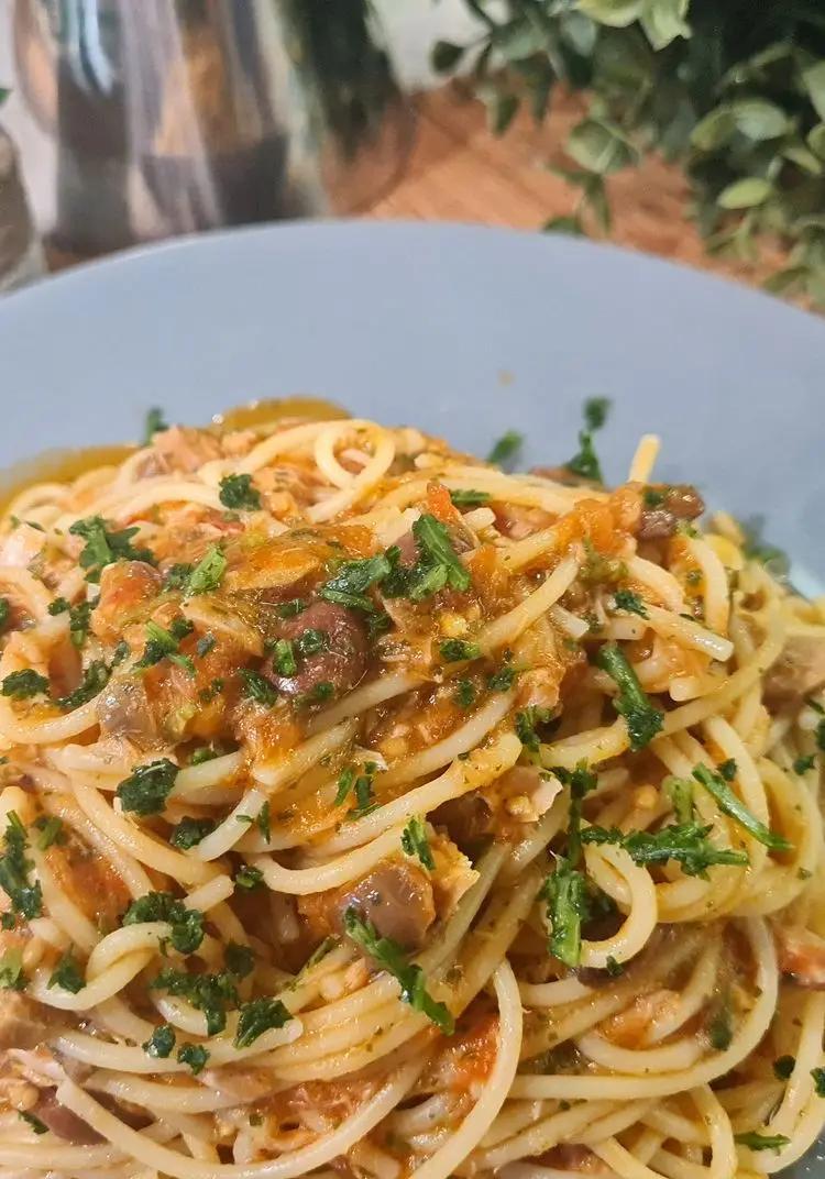 Ricetta Spaghettino con filetti di tonno pomodoro fresco e olive taggiasche di Briciole_di_mollica