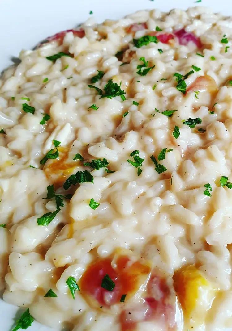 Ricetta Risotto alle pesche con ciliege e zenzero mantecato al brie di robertobabbilonia