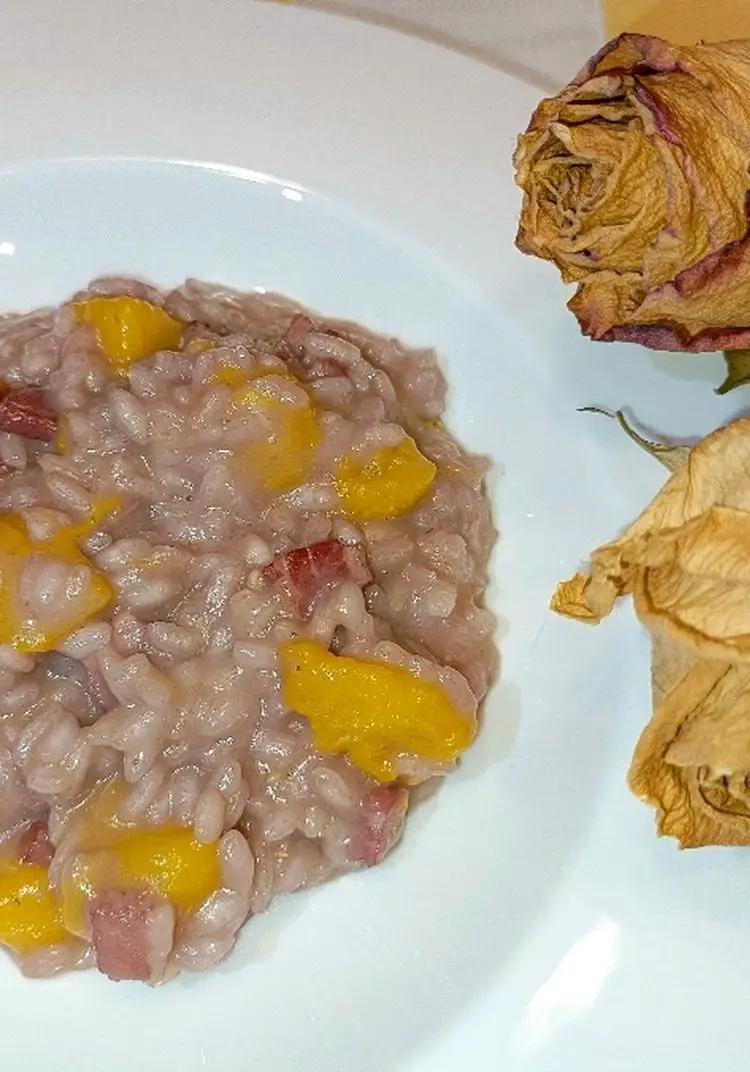 Ricetta Risotto ubriaco con pesche e pancetta di cate.terrassan