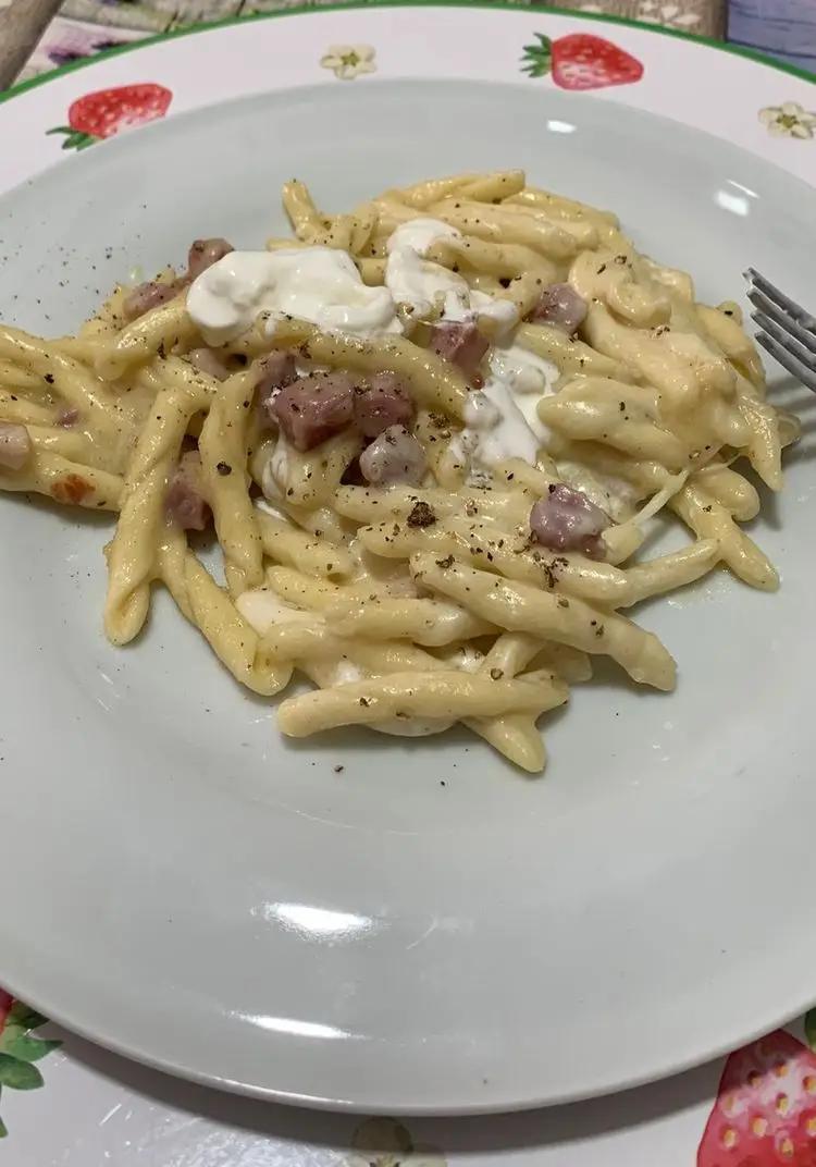 Ricetta Fusilli con crema di patate, pancetta e stracciatella. di caloronatalia19