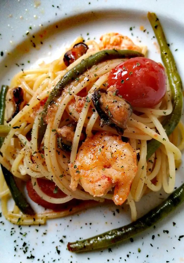 Ricetta Spaghetti, fagiolini, cozze e gamberetti di anna_maria094