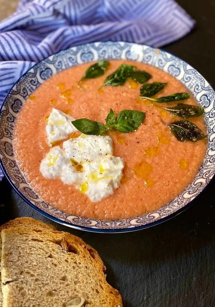 Ricetta Zuppa fredda di pomodoro con burrata e crostini di michelacara5