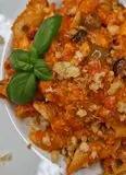 Immagine del passaggio 6 della ricetta Pennoni di Pasta Garofalo con tonno, olive taggiasche, crema di pomodorini al forno e mollica fritta 💥