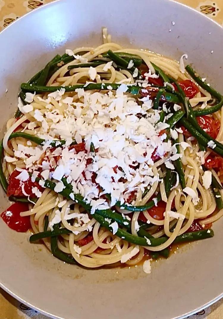 Ricetta Spaghetti con pomodorini e fagiolini occhipinti di leo_mangiabene