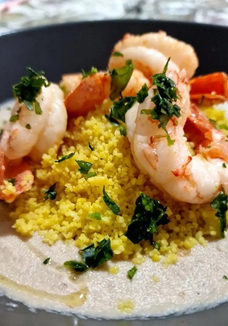 Ricetta Gamberi al brandy con cous cous e crema di topinambur al lime di LeandroN.