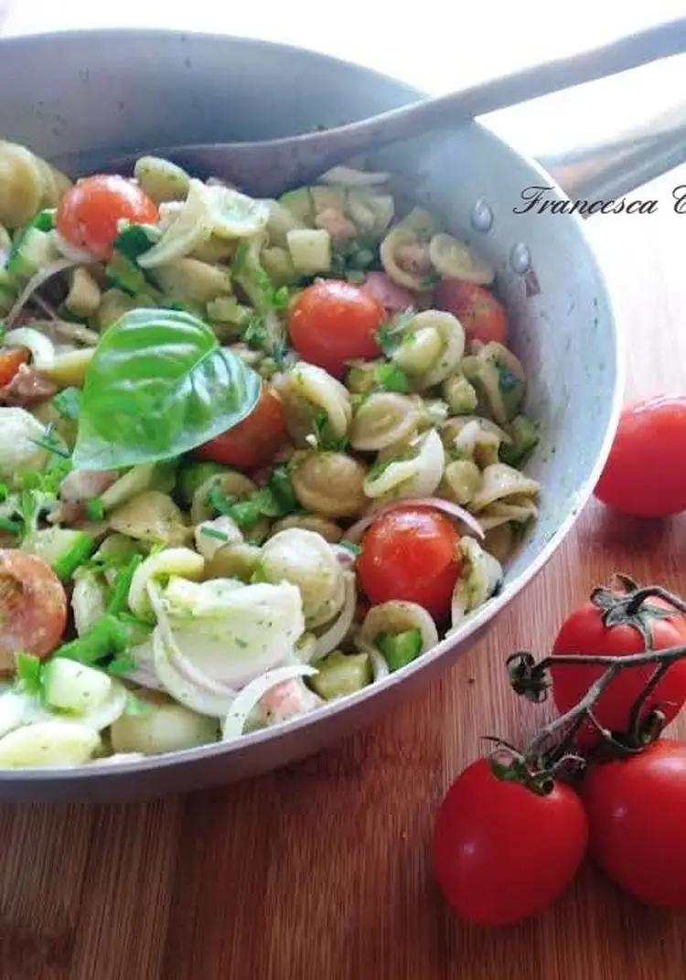 Ricetta Insalata di pasta con pesto di zucchine e basilico, pancetta, pomodorini e cipollotto... di cucina_di_casa
