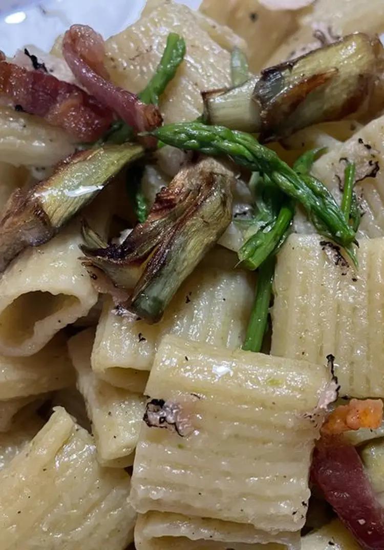 Ricetta Pasta rigata Carciofi, asparagi,pancetta e tartufo di marco.cauli