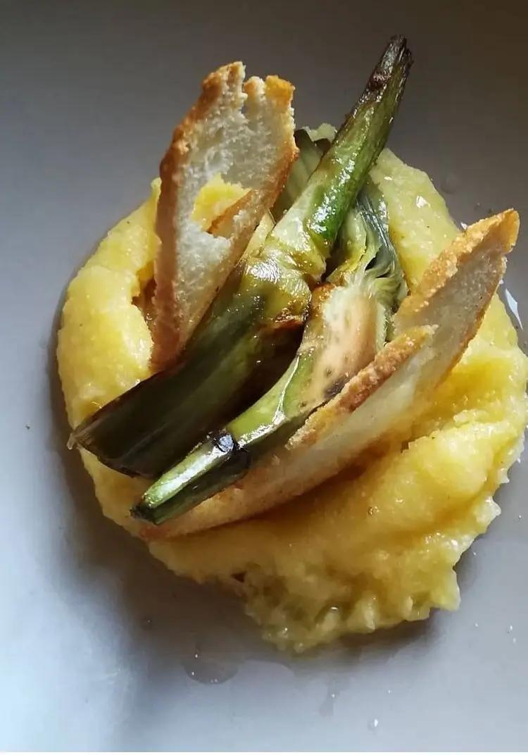 Ricetta Polenta concia con fontina valdostana petali di pane e asparagi di bigelliemanuele367