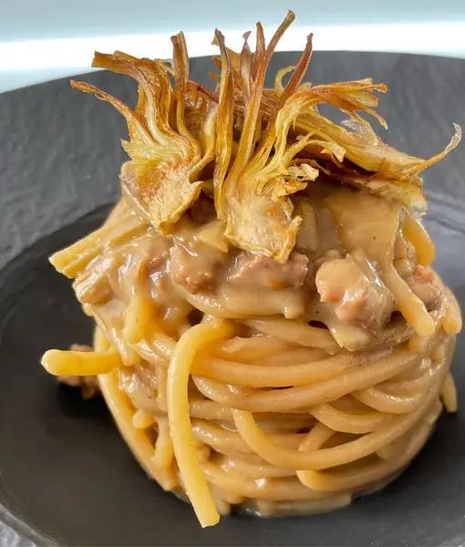 Ricetta Spaghettoni carciofi e salsiccia di lomagnafoodblog