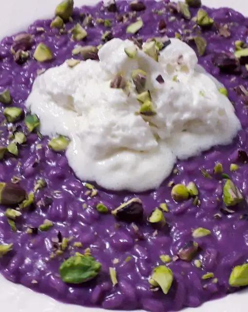 Ricetta Risotto “GLORIA”, cavolo viola, spuma di gorgonzola, pistacchio di Bronte di gjdesa