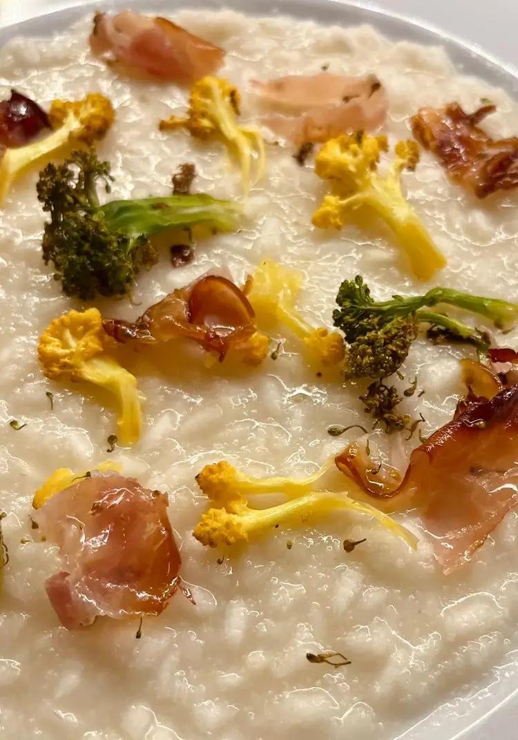 Ricetta Risotto con crema di cavolfiore, cavolo giallo, broccoli e porchetta arrosto di giadaconti