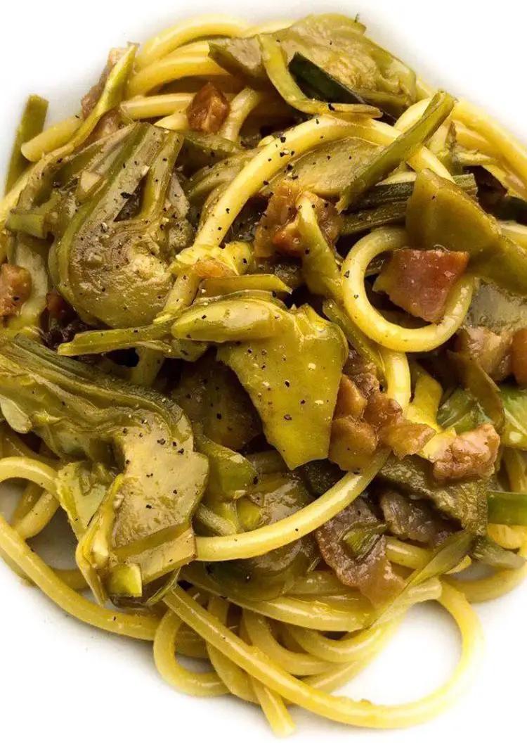 Ricetta Spaghetti con carciofi,guanciale e zabaione salato di FrancescaGlam